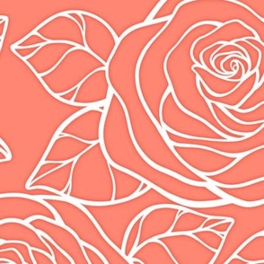 Large Rose Cutout Pattern - Coral and White