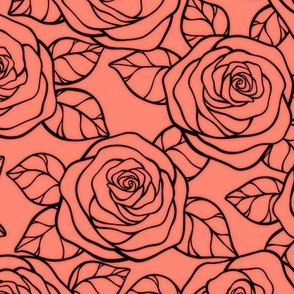 Rose Cutout Pattern - Coral and Black