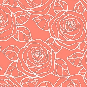 Rose Cutout Pattern - Coral and White