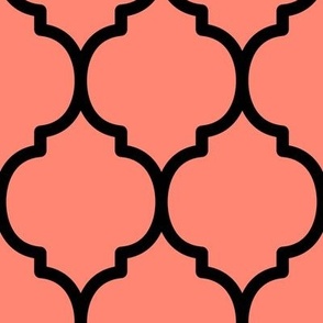 Extra Large Moroccan Tile Pattern - Coral and Black