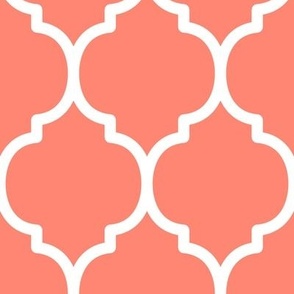 Extra Large Moroccan Tile Pattern - Coral and White