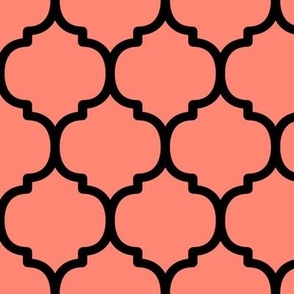 Large Moroccan Tile Pattern - Coral and Black