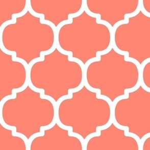 Large Moroccan Tile Pattern - Coral and White