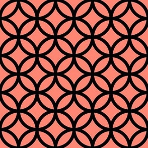 Interlocked Circle Pattern - Coral and Black