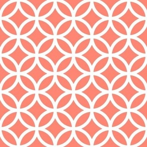 Interlocked Circle Pattern - Coral and White