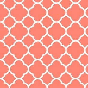 Quatrefoil Pattern - Coral and White