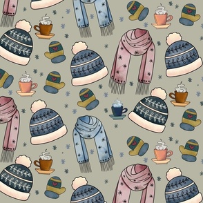 Wrap Up Warm - Winter Wardrobe on Grey (Large) 
