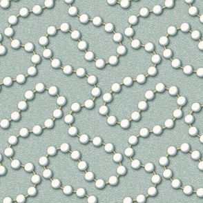 Pearls on patterned Sage at 75 percent