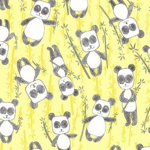 Sketchy Panda in Bamboo Grove in lemon yellow-03Cute Sketchy Panda in Bamboo Grove - medium scale for kids bedroom decor, kids duvet covers and kids apparel