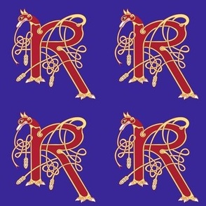 Book of Kells letter R on indigo