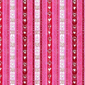 Valentine Vines O Death -- Death, Hearts, and Skulls in the Lovecore Aesthetic -- Magenta Pink, Pink, White, and Crimson Red -- 342dpi (44% of Full Scale)