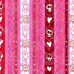 Valentine Vines O Death -- Death, Hearts, and Skulls in the Lovecore Aesthetic -- Magenta Pink, Pink, White, and Crimson Red -- 150dpi (Full Scale)