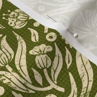 Block Printing Green Flowers Wallpaper