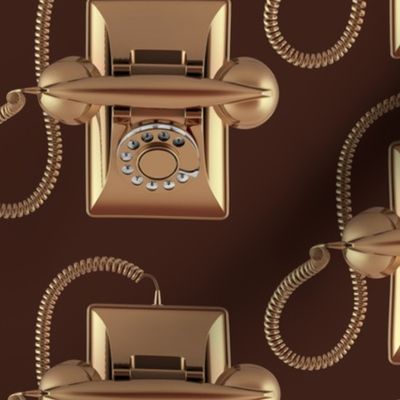 Golden retro telephones dark brown