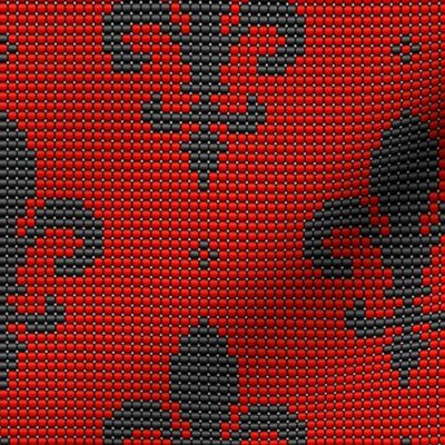 Vintage Gothic Fleur de Lis true red black beads
