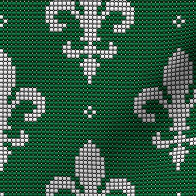 Emerald Green white Fleur de Lis beads