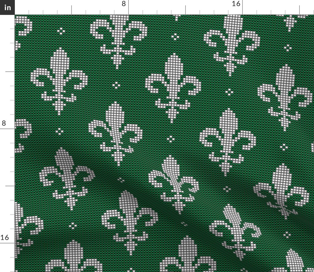 Emerald Green white Fleur de Lis beads