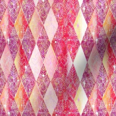 Vibrant Pastel Heart Throb Harlequin Argyle -- Vibrant Pastel Pink and Purple Heart Lace in the Lovecore Aesthetic -- 848dpi (18% of Full Scale)