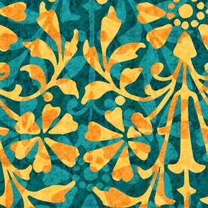 Modern Folk Art Teal Orange Floral