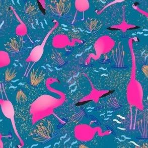 Tossed flamingoes from the Camargue large 12” repeat