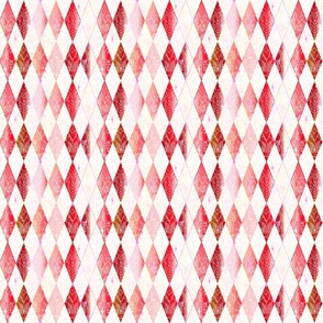 Valentine Masquerade Heart Throb Harlequin Argyle in the Lovecore Aesthetic -- Valentine Argyle in Red, Deep Crimson over White -- 941dpi (16% of Full Scale)