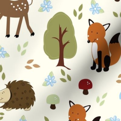 Woodland Animals in Cream