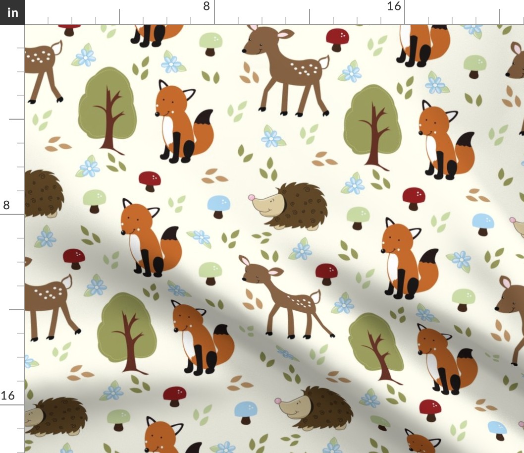 Woodland Animals in Cream