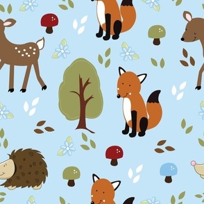 Woodland Animals in Blue