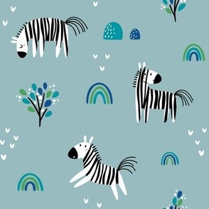 Kids Safari Zebra // Rainbows and Trees (buxton blue)