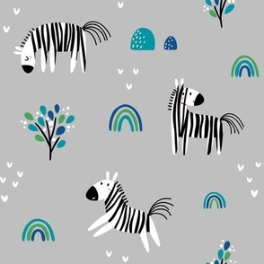 Kids Safari Zebra // Rainbows and Trees (gray)