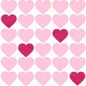 Mod Raspberry & Pink Hearts (white) ditsy