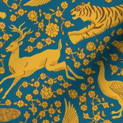 Persian Animals - Turquoise Yellow Brown