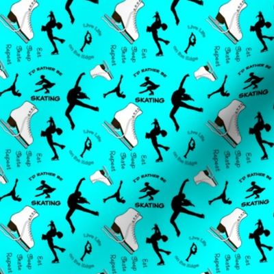 3 Inch Repeat- Figure Skates Design with Text and Silhouettes on Cyan