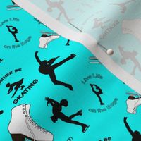 3 Inch Repeat- Figure Skates Design with Text and Silhouettes on Cyan