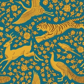 Persian Animals - Teal Yellow Brown