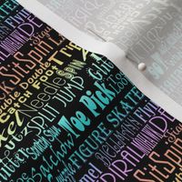 2.75 Inch Repeat-Figure Skating Subway Print on Black in Rainbow Gradient