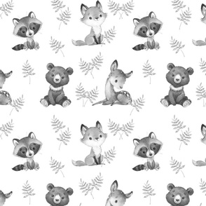 Watercolor Gray Woodland Animals Nursery