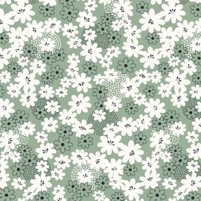 Iona Floral: Powdery Green & Cream Flower Ditsy, Toss, Scatter