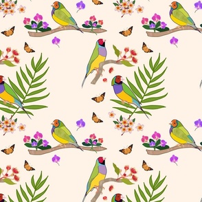 Gouldian Finch, Family #1 - cream beige, medium 