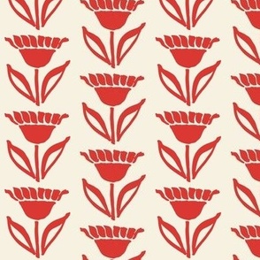 Painted Flower, Scandanavian Folk Style, Red on Cream