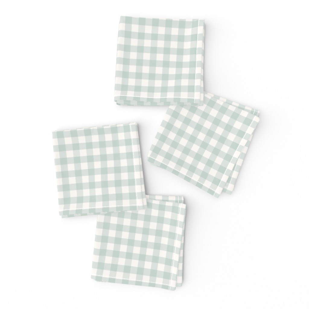 3/8" Blue Green Gingham: Celadon Blue Gingham Check, Buffalo Check