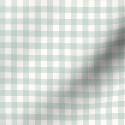 3/8" Blue Green Gingham: Celadon Blue Gingham Check, Buffalo Check