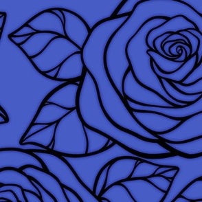 Large Rose Cutout Pattern - Dark Cornflower Blue and Black
