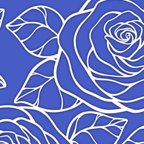 Large Rose Cutout Pattern - Dark Cornflower Blue and White