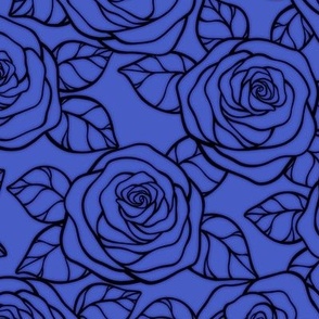 Rose Cutout Pattern - Dark Cornflower Blue and Black
