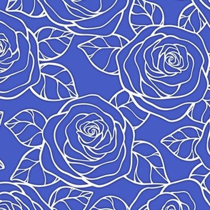 Rose Cutout Pattern - Dark Cornflower Blue and White