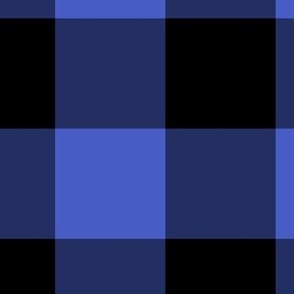 Extra Jumbo Gingham Pattern - Dark Cornflower Blue and Black