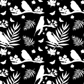 Gouldian Finch, Family #2 - white silhouettes on black, medium 