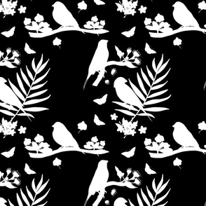 Gouldian Finch, Family #1 - white silhouettes on black, medium 