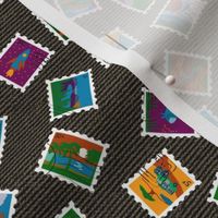 Adventure Postage Stamps Multidirectional, Sepia Burlap